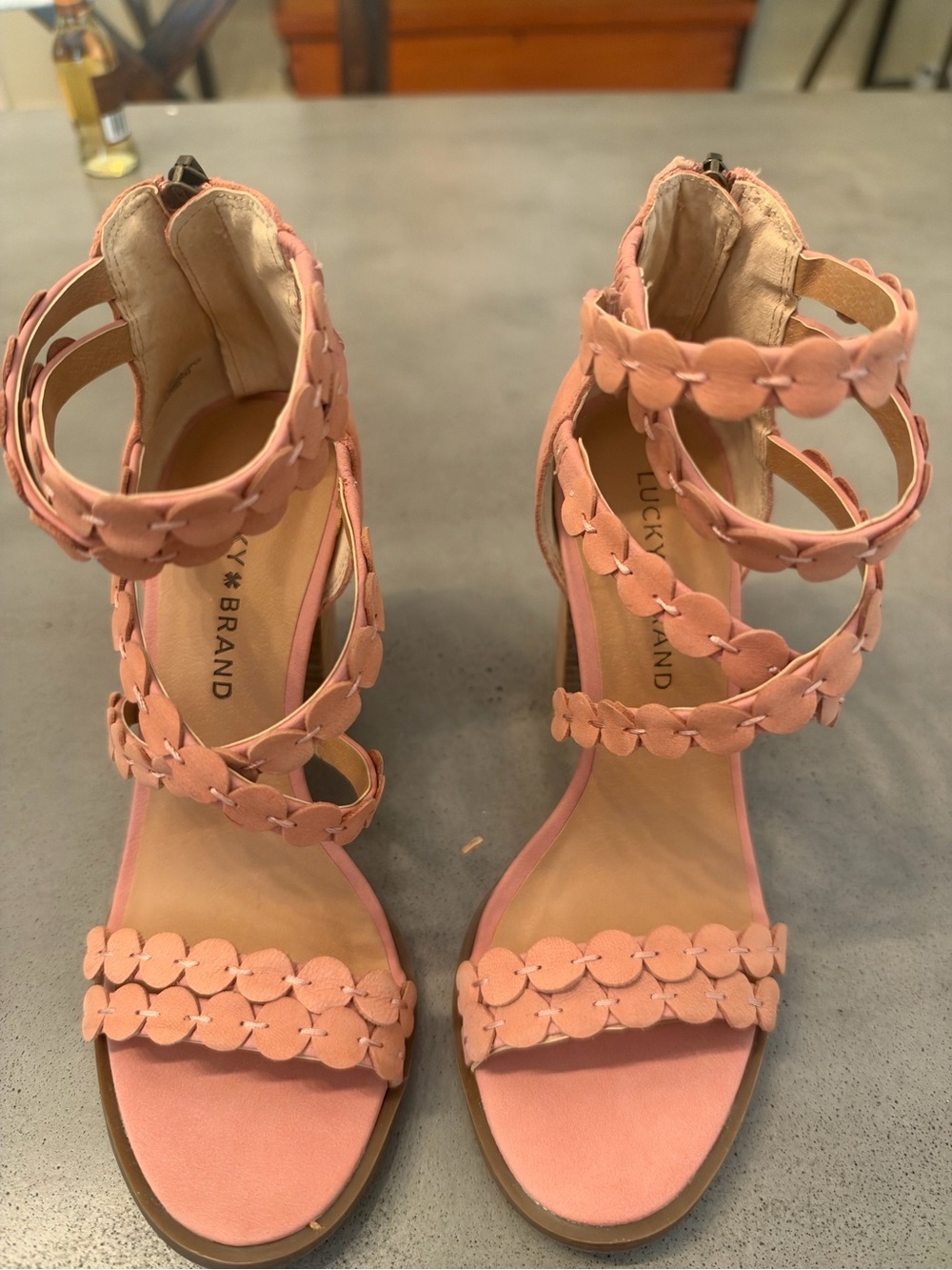 Lucky Brand Women's Blush Pink Floral-Strap Heeled Sandals